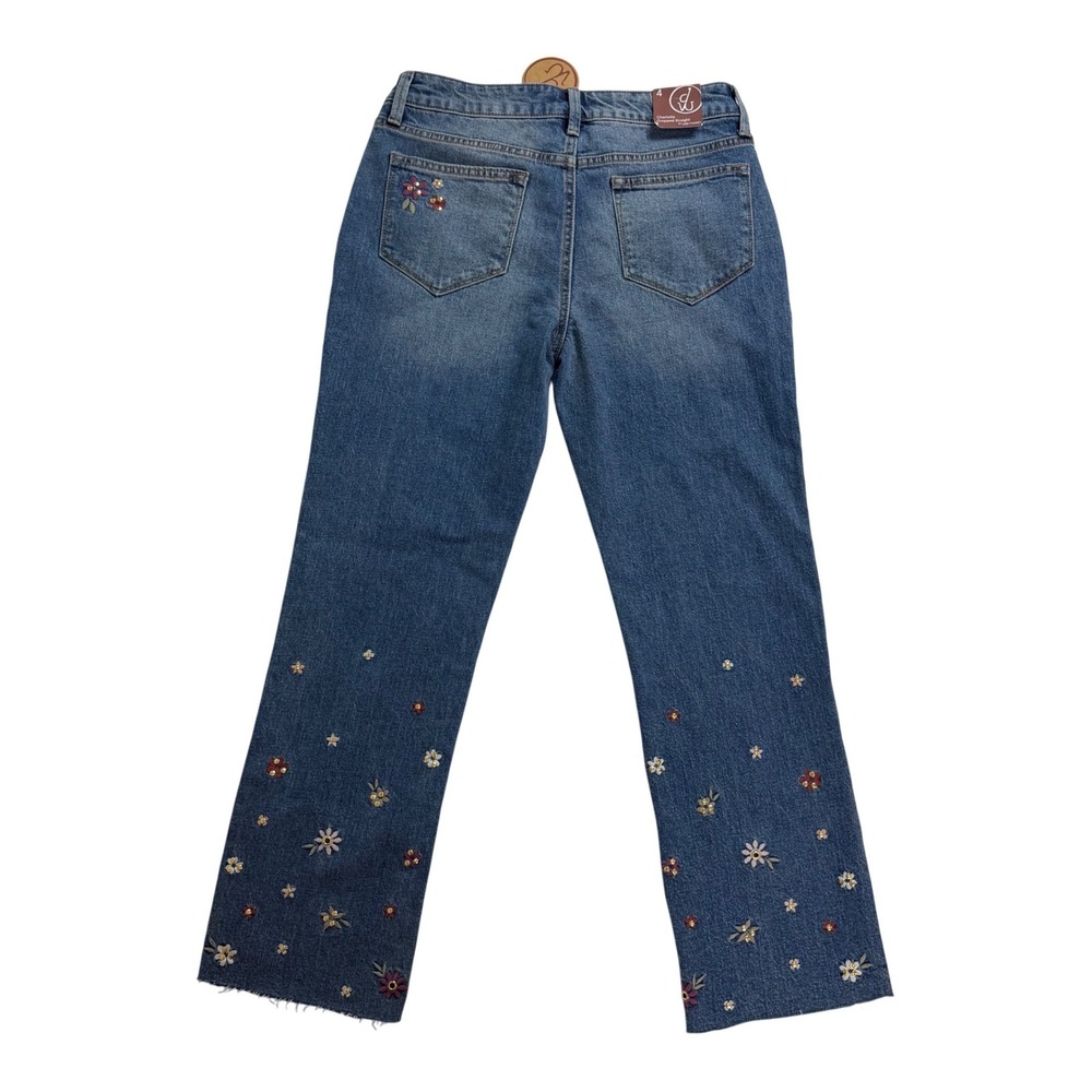 Driftwood Charlotte Cropped Straight Jeans Floral Embroidered Blue Denim 4 NWT - Picture 3 of 14